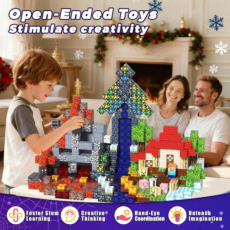 Magnetic Building Block Bricks Toy Mine Stacking World Creativity Model Set DIY Educational STEM Kids Holiday for Boy Girls Gift