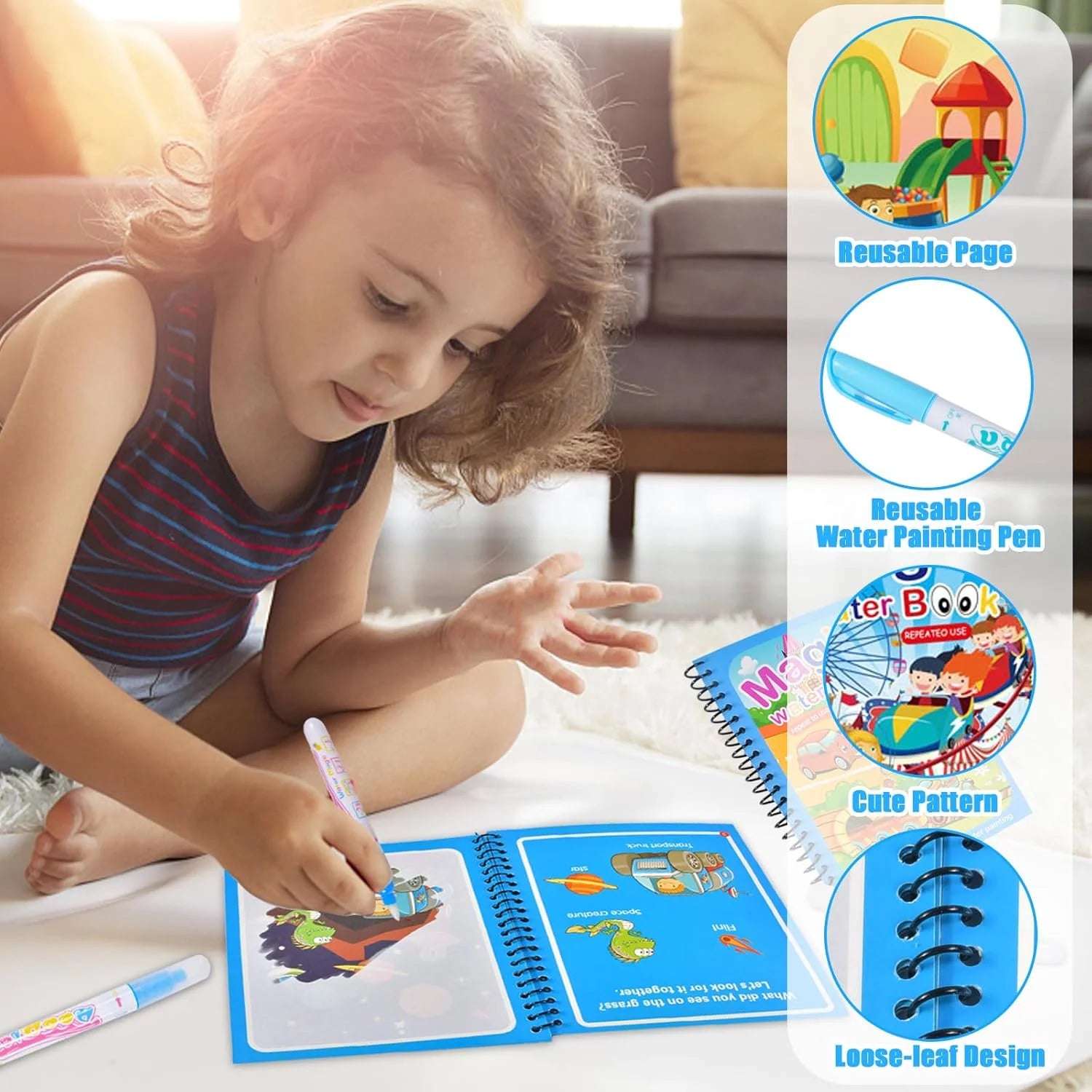 Reusable Magic Water Drawing Book with Refillable Pen