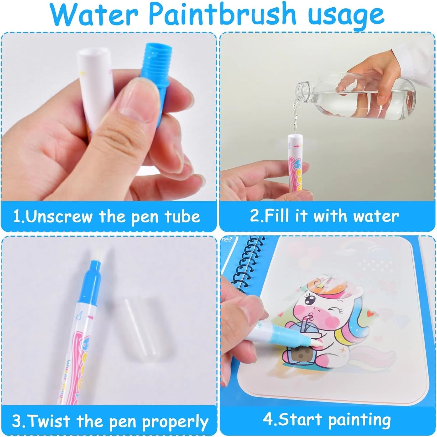 Reusable Magic Water Drawing Book with Refillable Pen